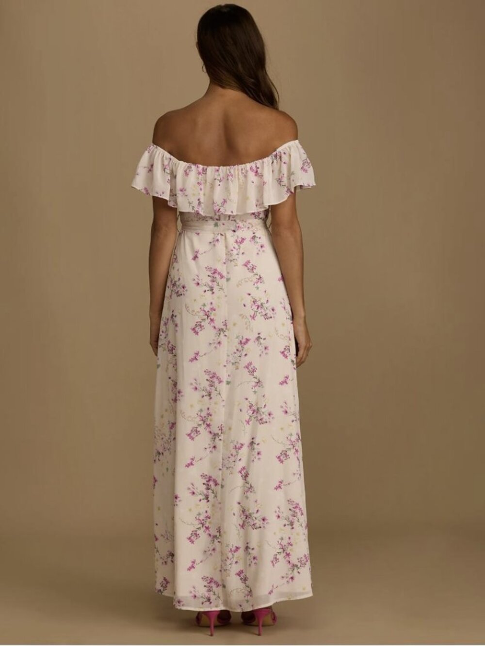 NWT Lulus Amazing Moment Light Pink Floral Print Off-the-Shoulder Dress (size S) - Picture 4 of 6